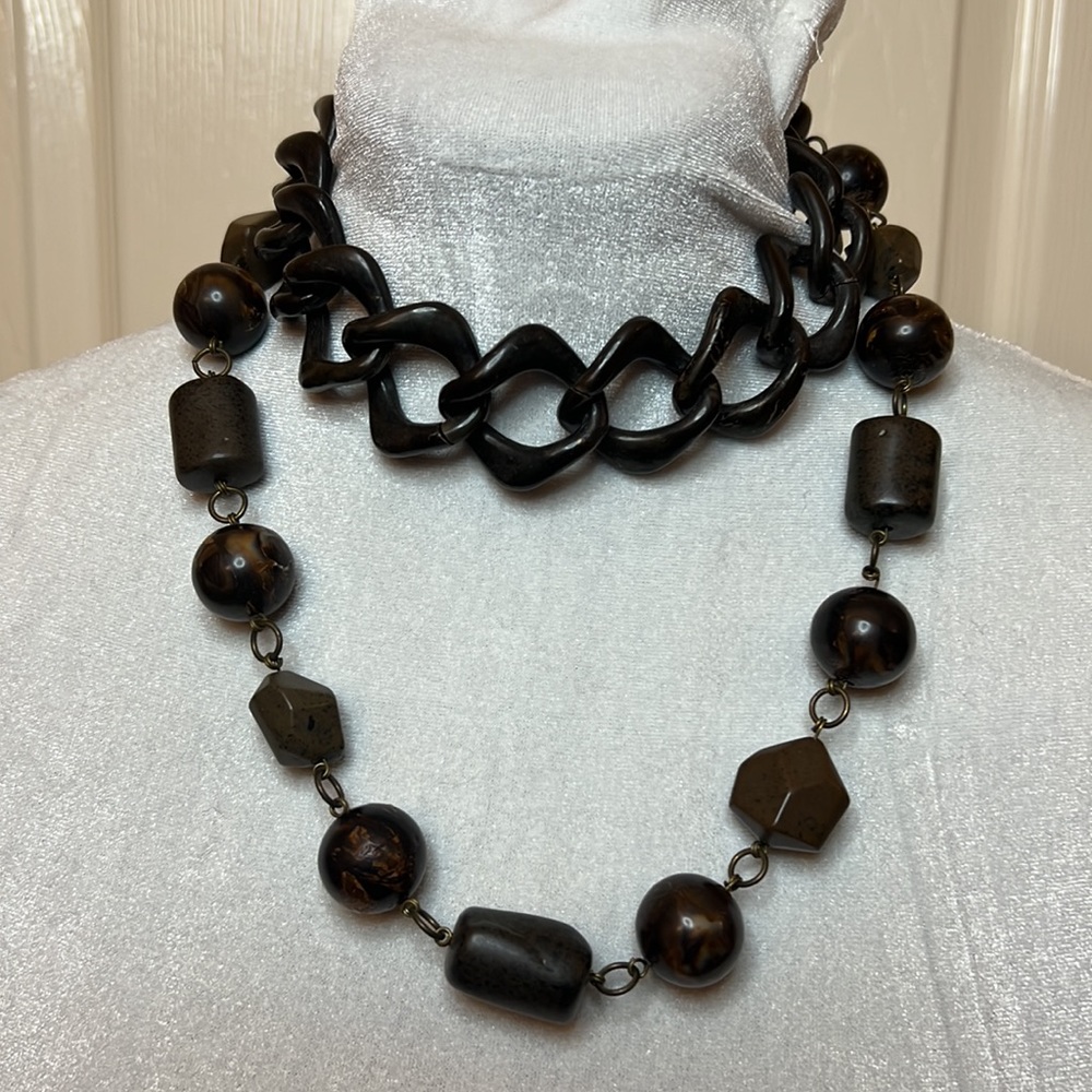 Furla Brown Stone and Bone Desi Statement Necklace Made in Italy